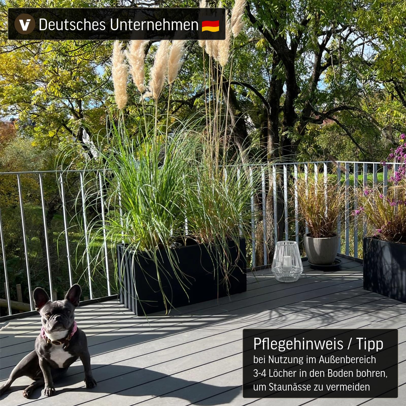 VIVANNO Pflanzkübel Pflanztrog Blumentrog Fiberglas Anthrazit Maxi 40x80x40