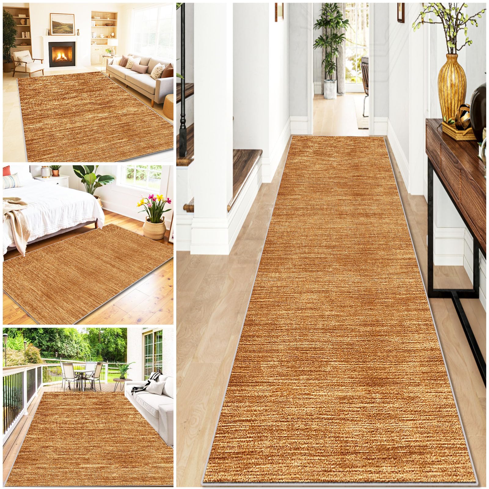 Runner Rugs for Hallway, 70 x 200 cm Non Slip Washable Kitchen Runner Rugs, Vintage Room Floor Carpet Runner, Low Pile Entryway Rugs, Brown Rug Runner for Living Room/Bathroom/Hallway/Laundry Room