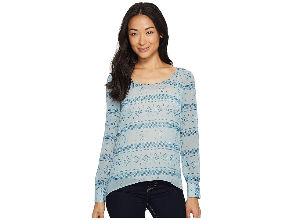 

Cruel Long Sleeve High-Low Chiffon Snapback Blouse (Blue) Women's Clothing