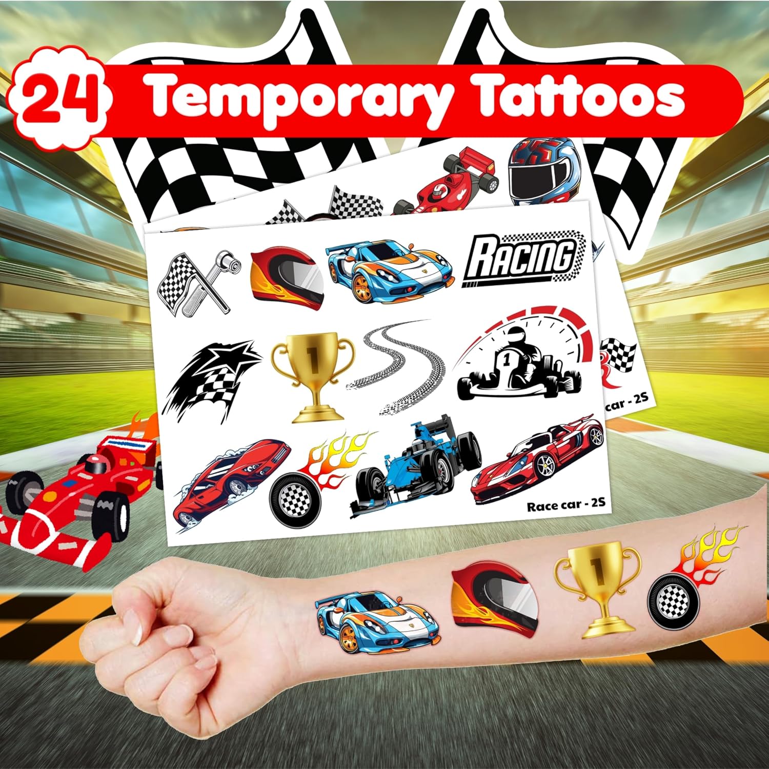 36PCS Race Car Party Favors for Kids - 24 Temporary Tattoos & 12 Stamps image 3