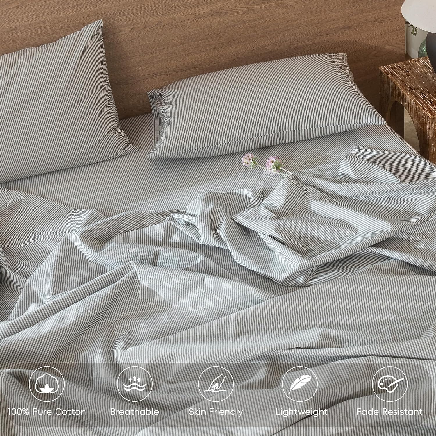  Striped Duvet Cover Set 100% Washed Cotton Linen Like Twin thumbnail