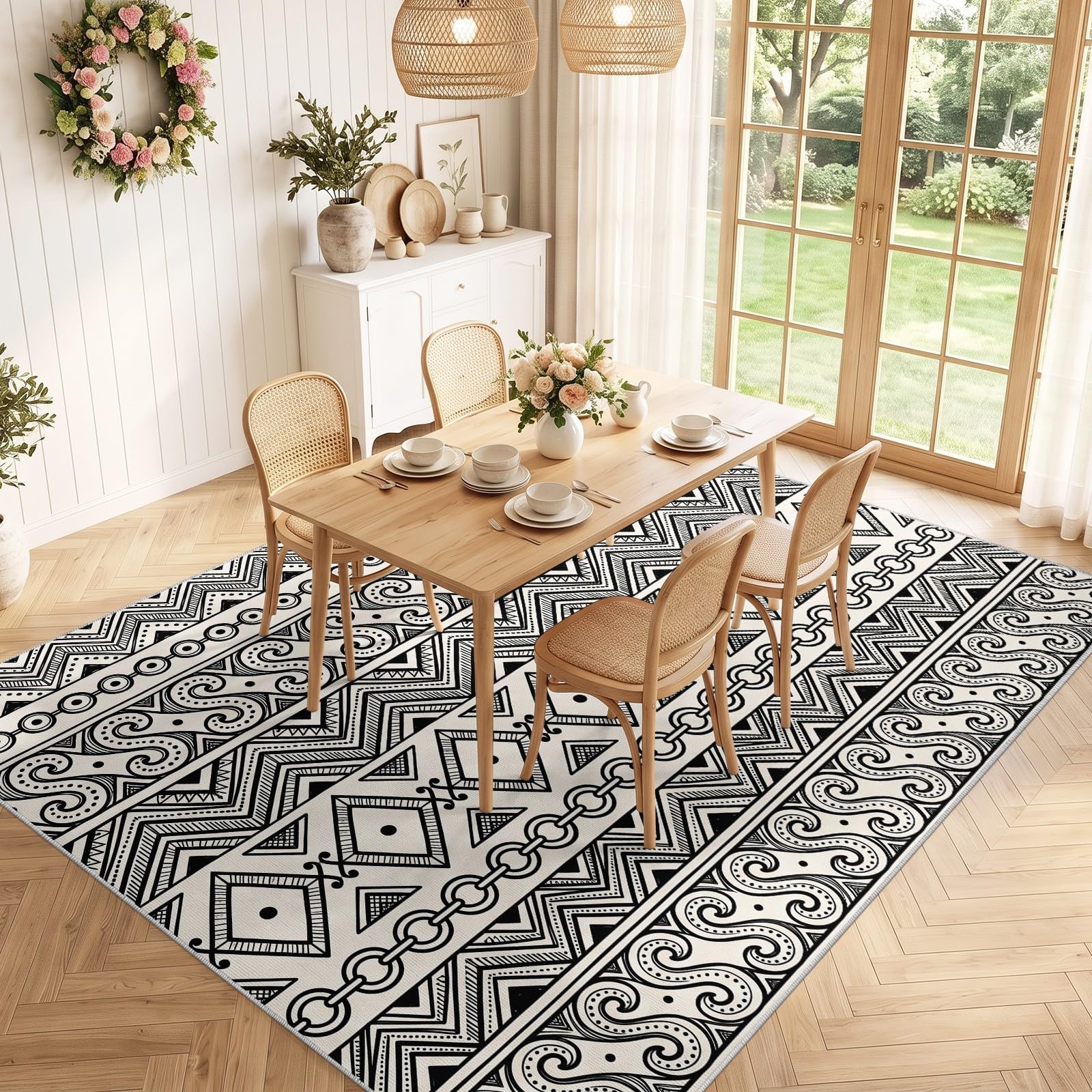 Tribal Geometrisch Rutschfester Teppich Wohnzimmer 60 x 120 cm