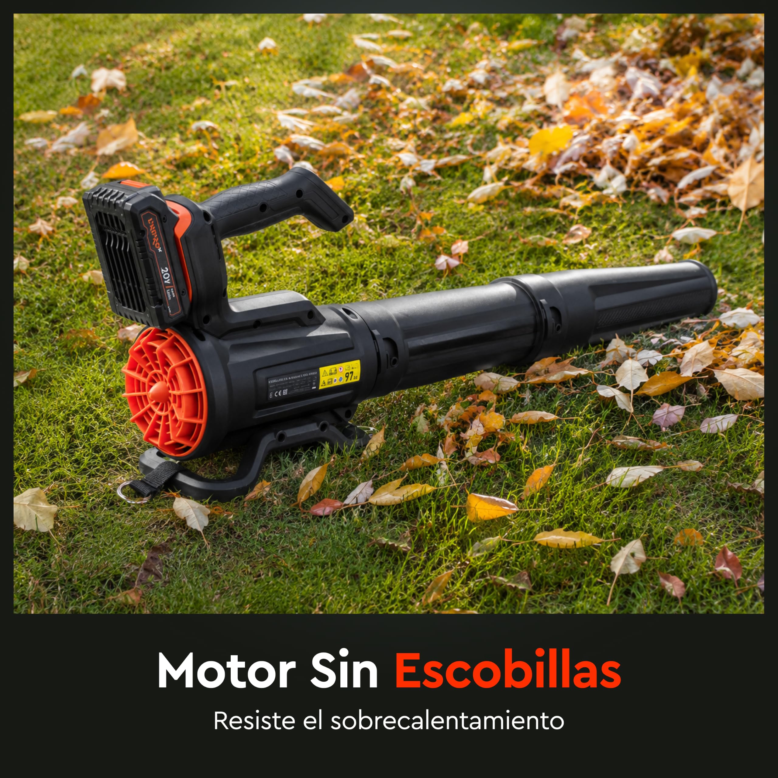 Soplador de Hojas a Batería 20V, Motor Brushless, 50 m/s, 3 Velocidades, 610 m³/h, Ligero 1,3 kg, Incluye Batería 4Ah y Cargador. DCB-201BC