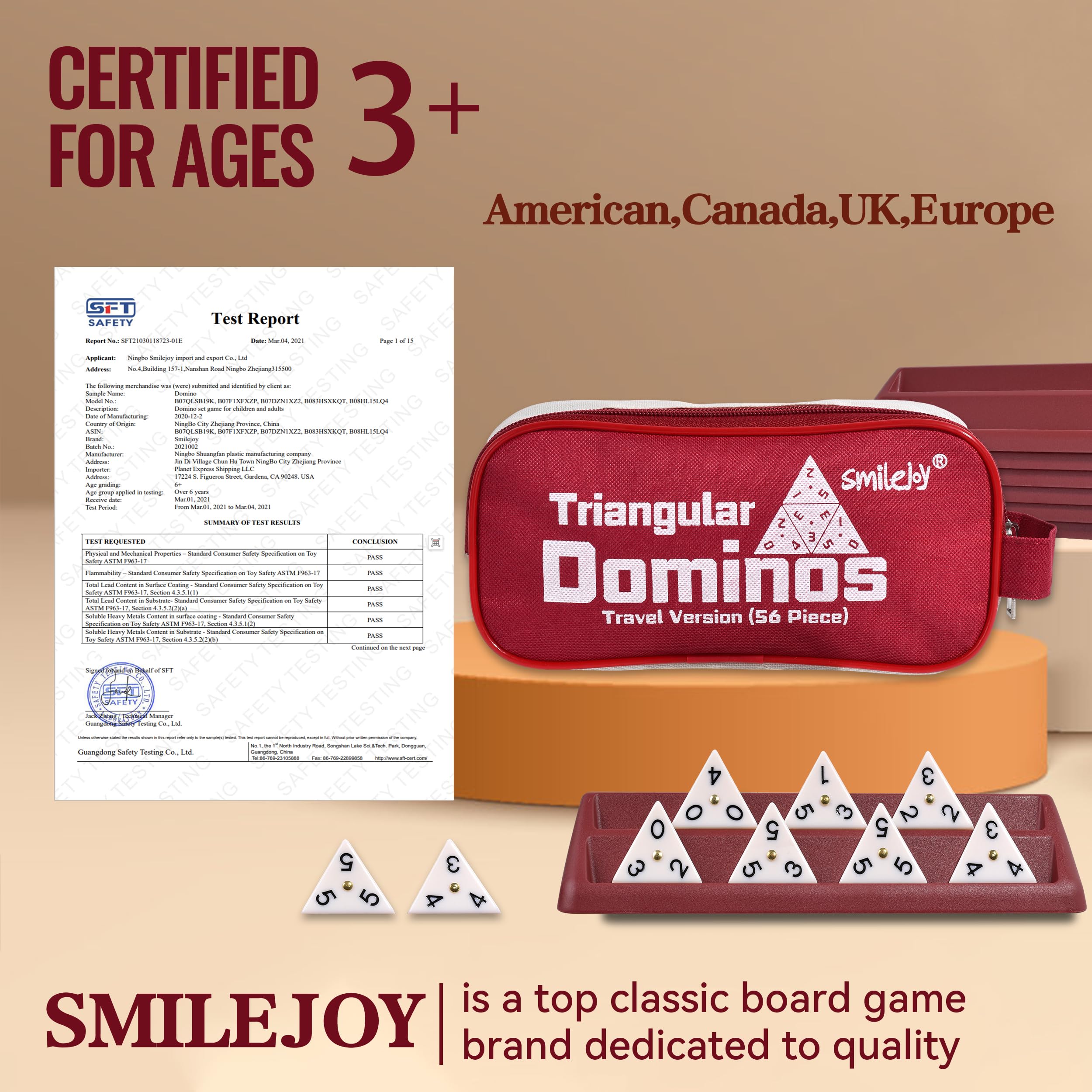 Smilejoy Domino triangulaire, 56 pièces de domino. 2-4 joueurs