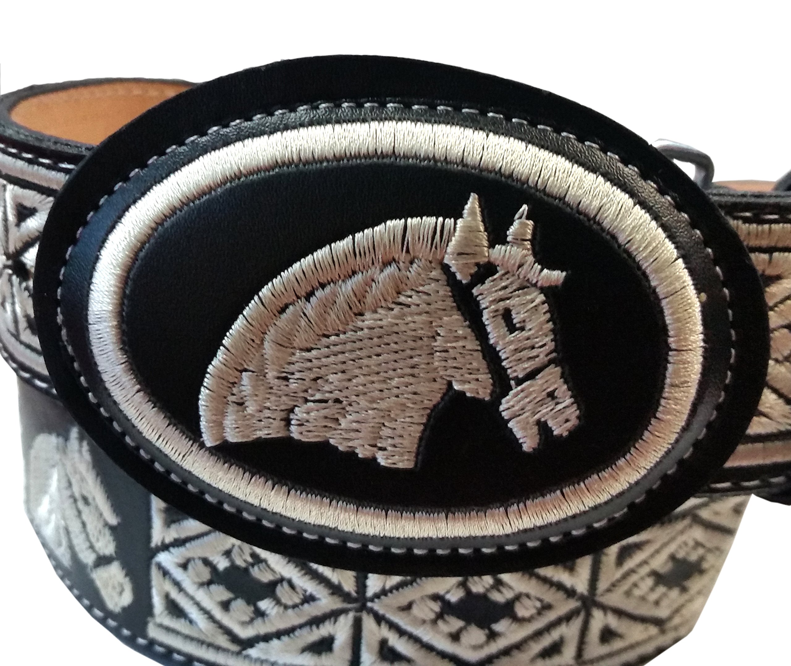 Embroidered Leather Belt Horse Head Black (42)
