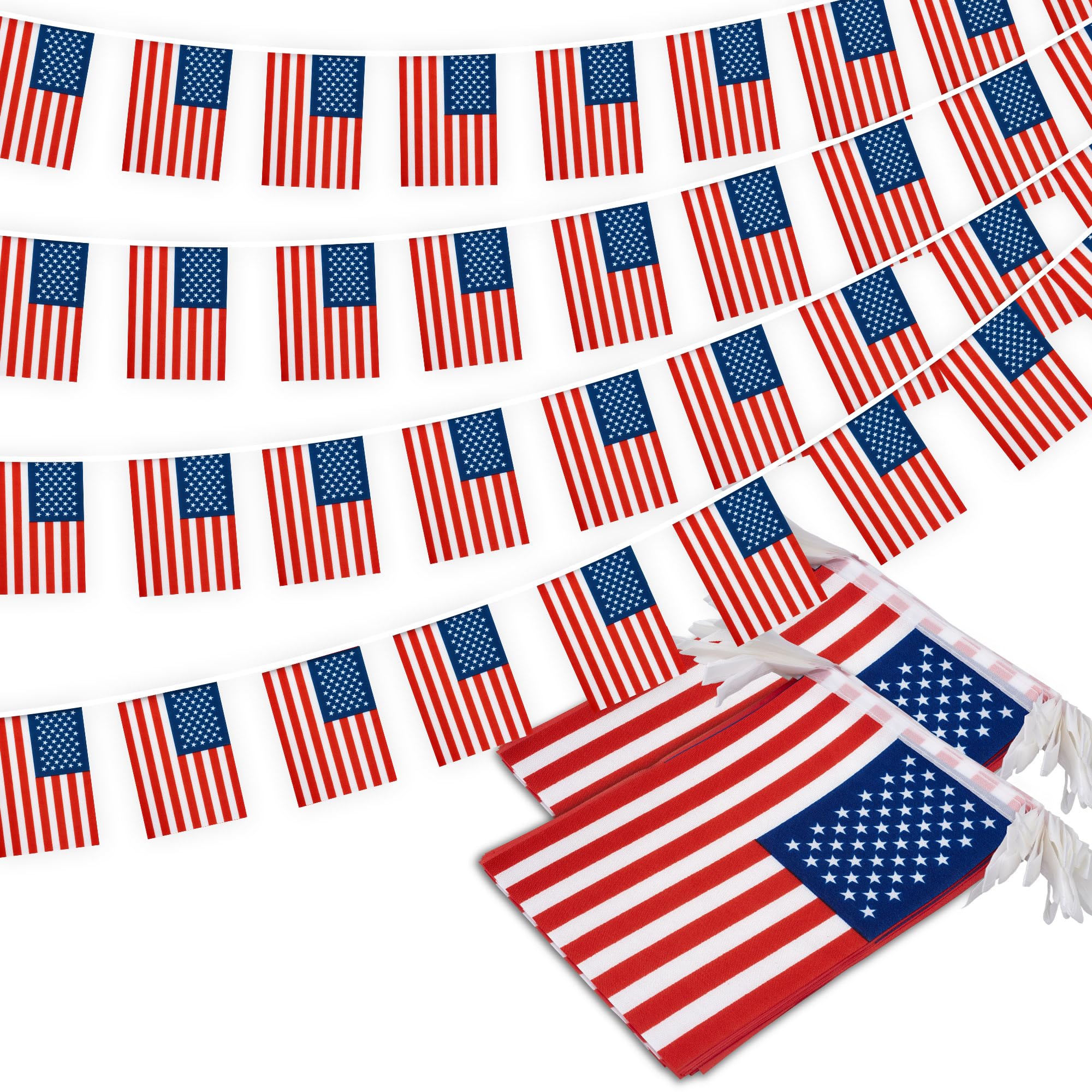 2 Pack American String Flag Pennant Banner, Small Mini US USA Flags Bunting Banner, Country Garland Decoration for School, Party, Classroom, Sports Events, Patriotic 4th of July Decor, 33 Ft 30 Flags
