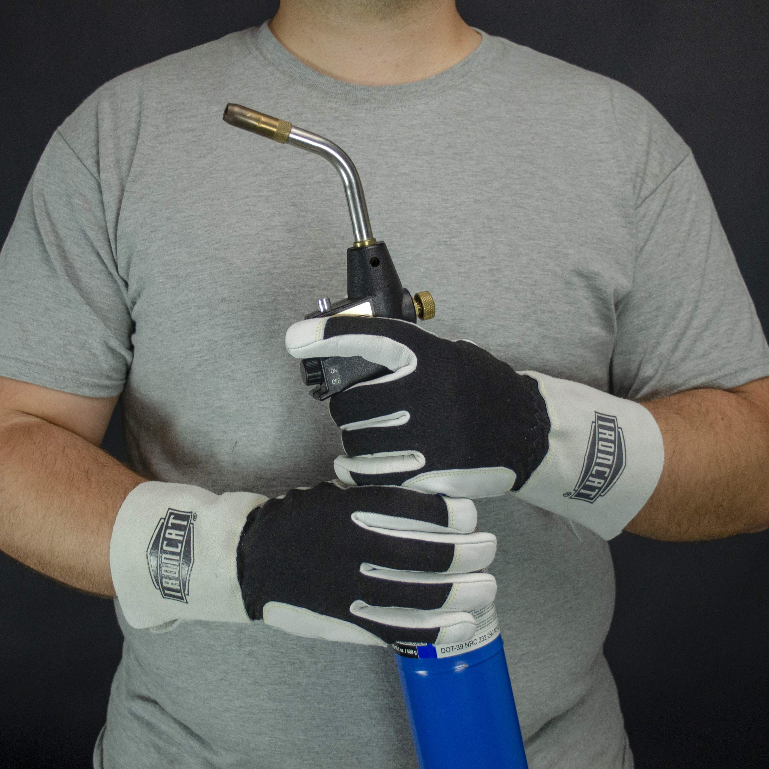 IRONCAT 9073 Premium Split Goatskin Leather Gloves – White/Black, XX-Large, 13 in. TIG Welding Gloves w/Keystone Thumb