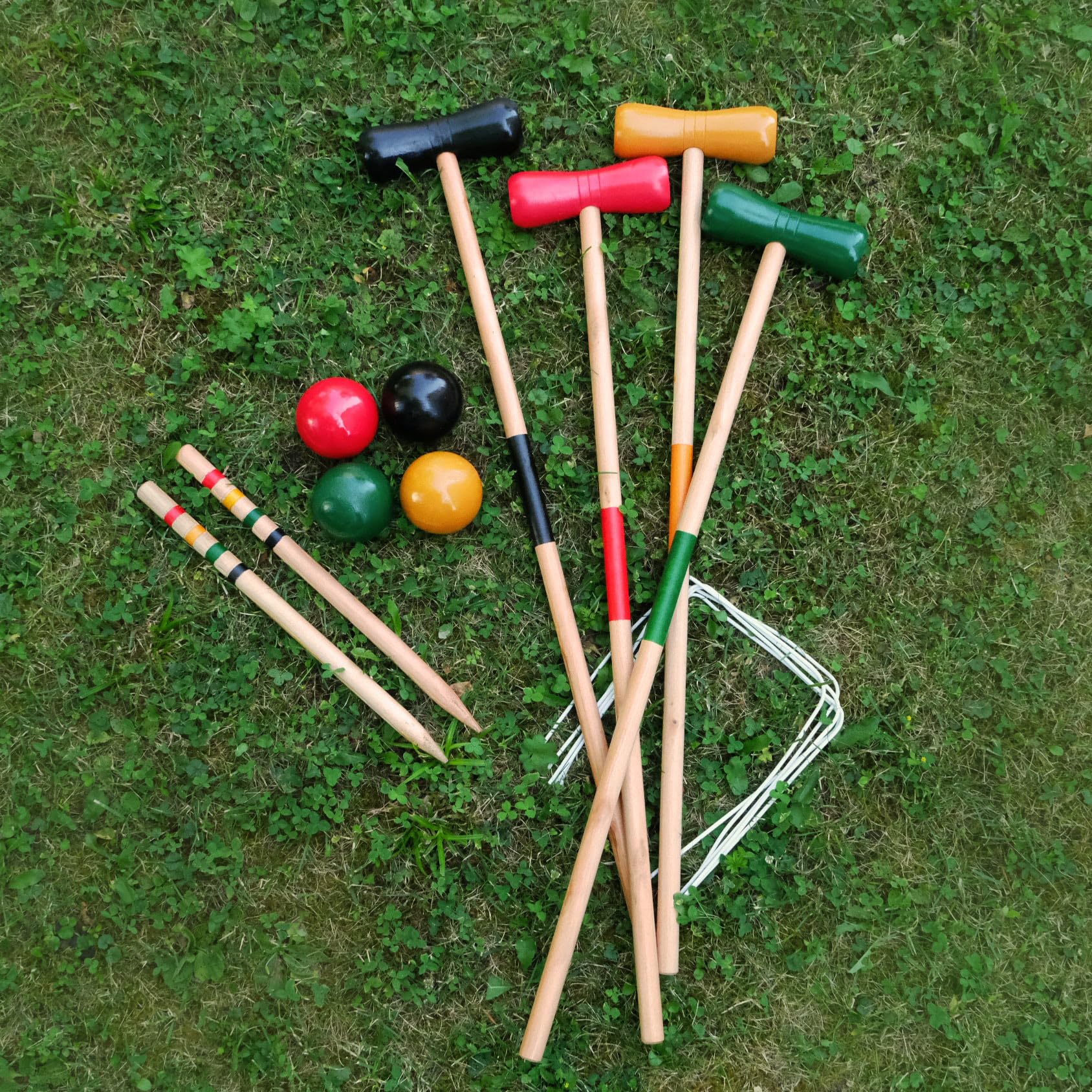 Carromco 4er Krocket Set Erwachsene, Holz Krocket Kinder Outdoor Spiel Basic-XM, 4 Spieler, Croquet Spiel aus Holz