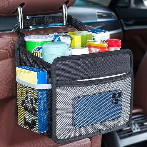 Miniatura 9 de Organizador de respaldo de asiento de automóvil mejorado, organizador de cuero sintético premium para asiento delantero y trasero con portavasos,