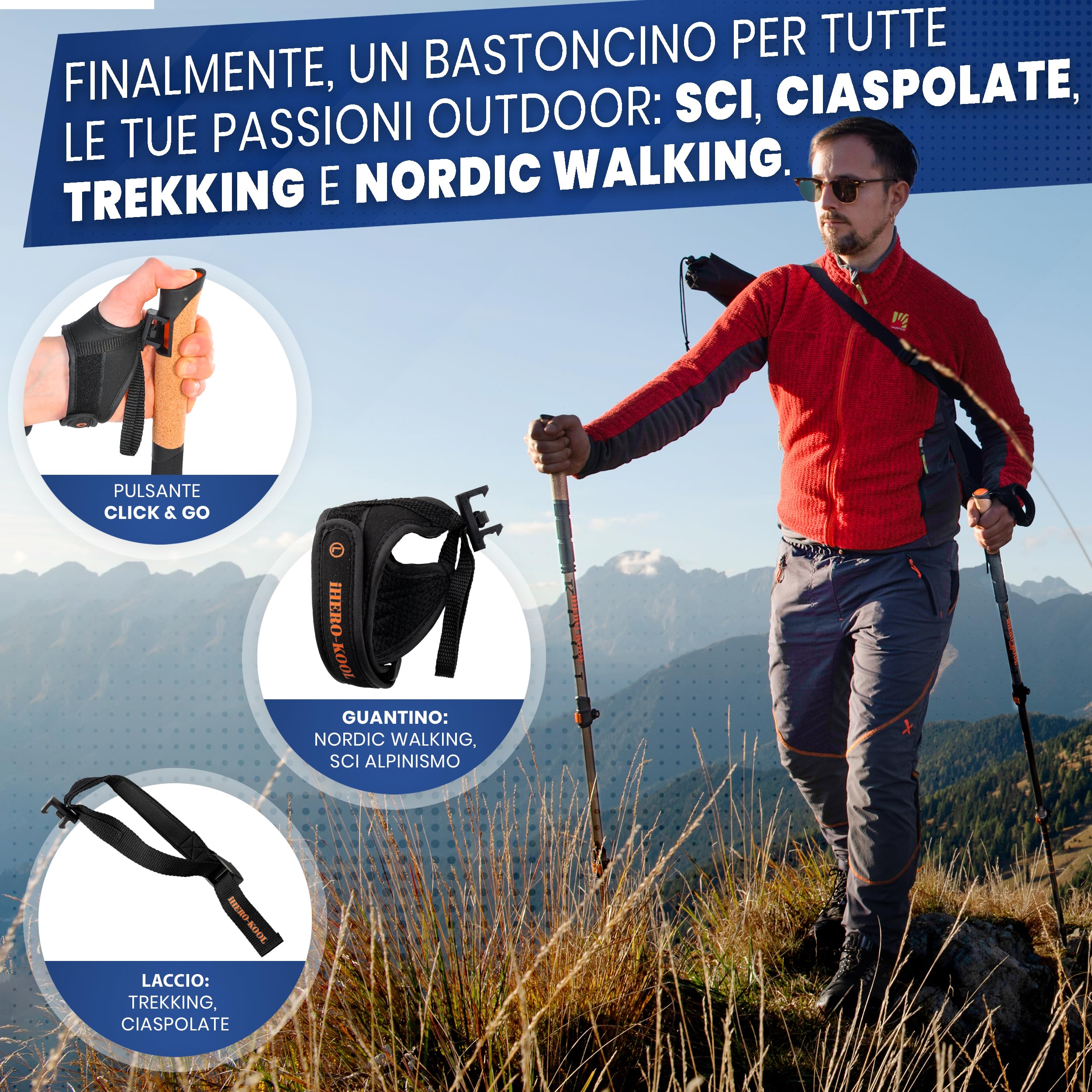 Exclusive Edition 2022_ Bastoncini Trekking & Nordic Walking Racchette Telescopico Pieghevoli Regolabili Professionali Guantini Accessori Ultraleggeri Donna Uomo Bambino