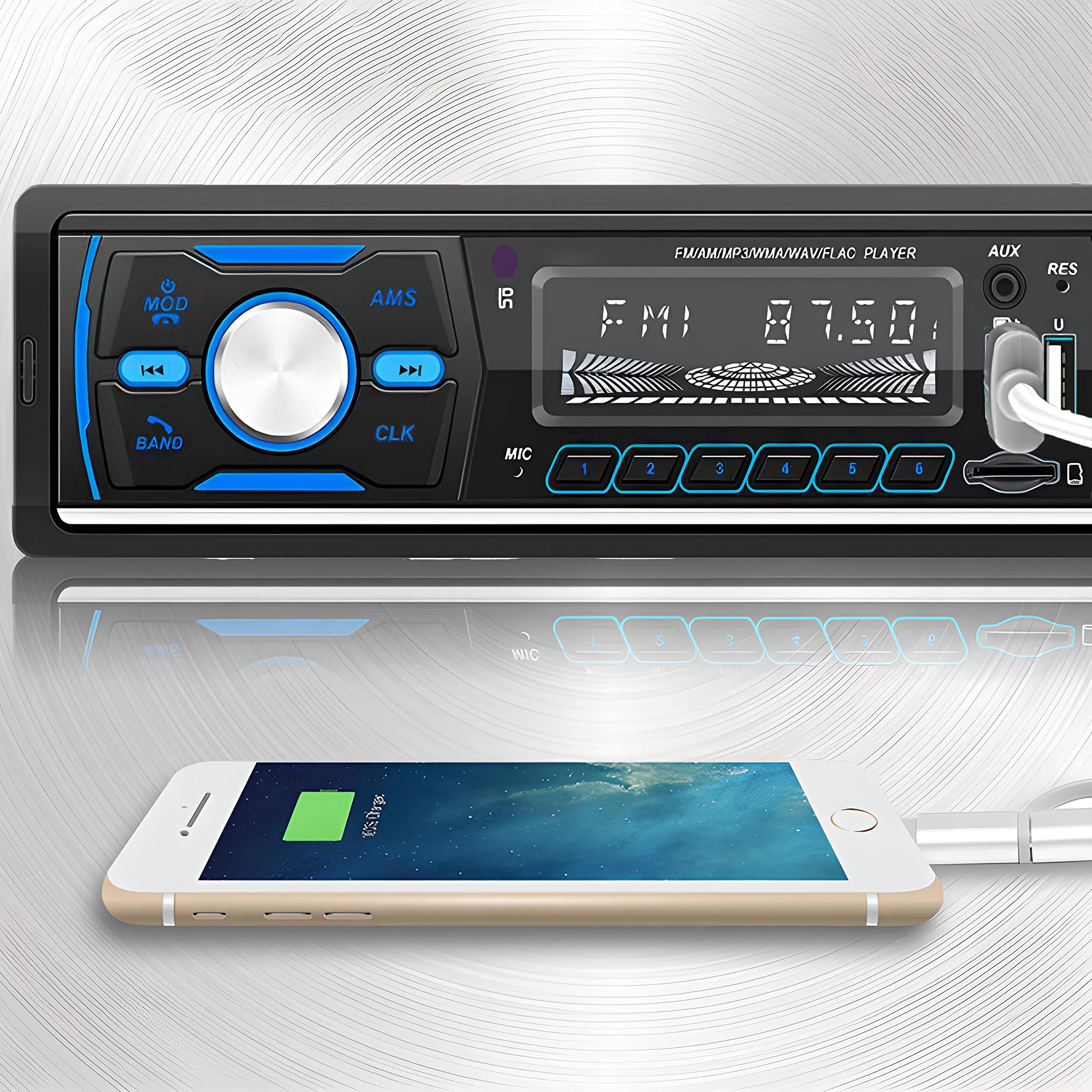 Retoo Radio samochodowe z zestawem głośnomówiącym Bluetooth i pilotem zdalnego sterowania, 1 odtwarzacz MP3 DIN z 2 USB do odtwarzania muzyki i ładowania, kolory RGB, tuner radiowy FM i antena z MP3