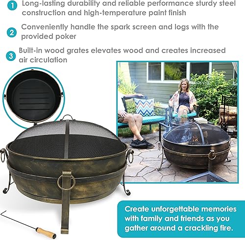 Miniatura 2 de Recipiente para fogatas de acero con pantalla parachispas de Sunnydaze, Negro