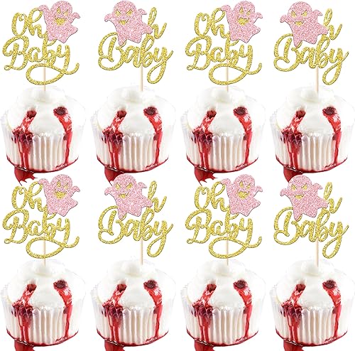 Miniatura 8 de Rsstarxi Paquete de 30 adornos para cupcakes de fantasmas de Halloween con brillantina, murciélago, calabaza, fantasma, bruja, Halloween, cupcakes,