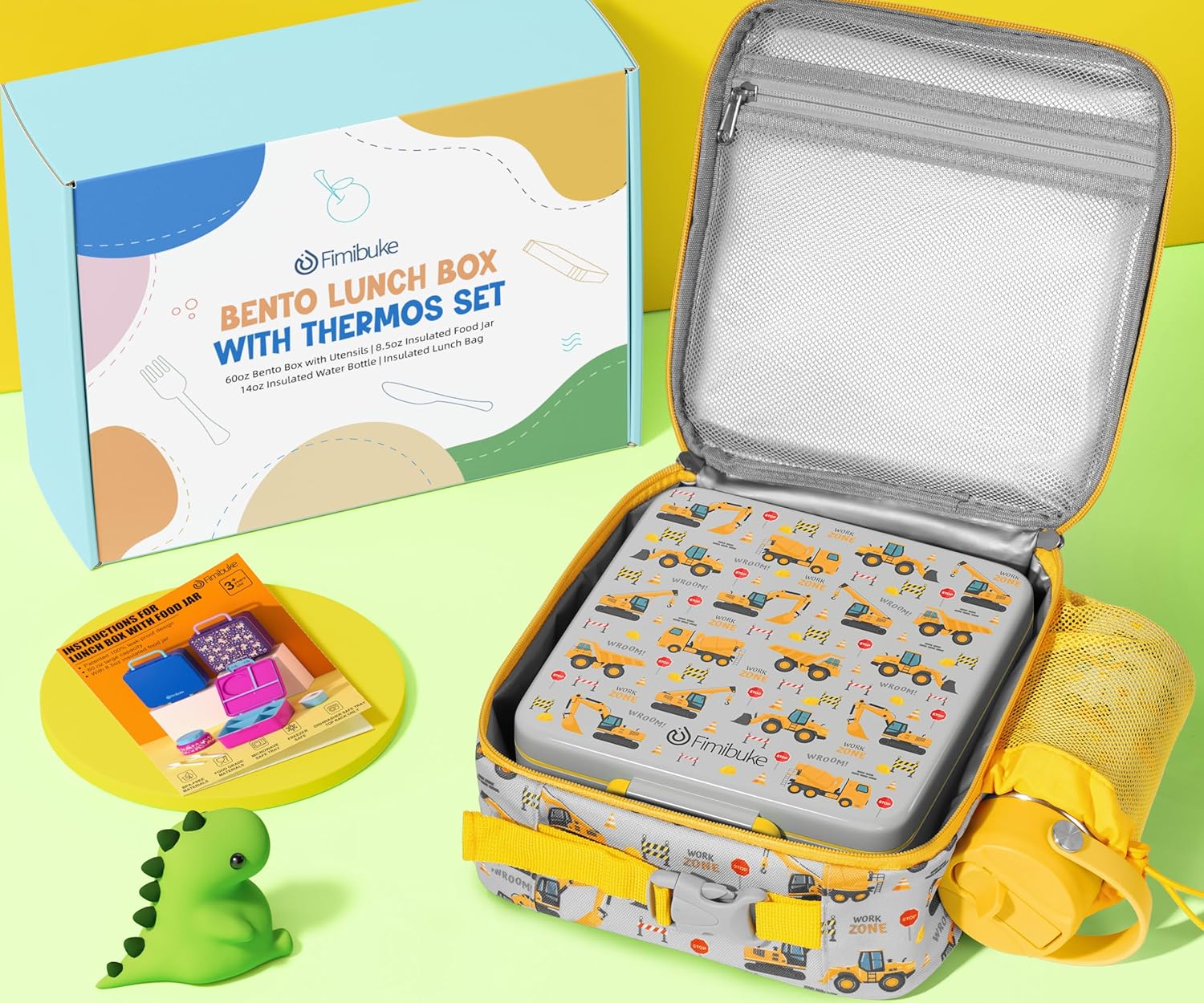 Fimibuke Bento Box for Kids Adult - Leakproof 3-4 Compartments Lunch Bento Box Set with Insulated Food Jar, Water Bottle, Lunch Bag, Sauce Cup & Cutlery for Toddler Teen Shcool Girl Boy Age 3+ - Image 5