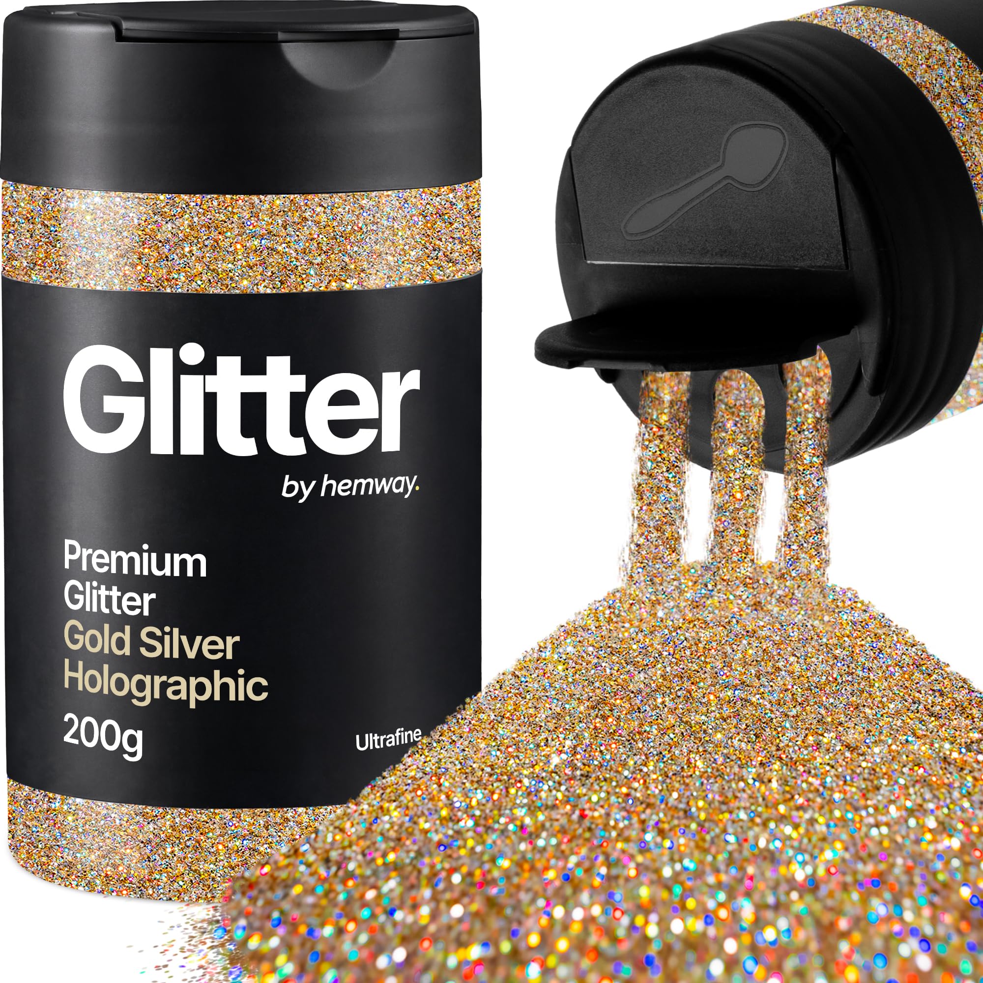 Hemway Gold Silver Holographic Glitter Shaker, 200g Ultrafine Glitter for Crafts Metallic Flake Sequins for Resin & Epoxy Crafts for Decorating, Halloween, Christmas, Nail, Face, Art