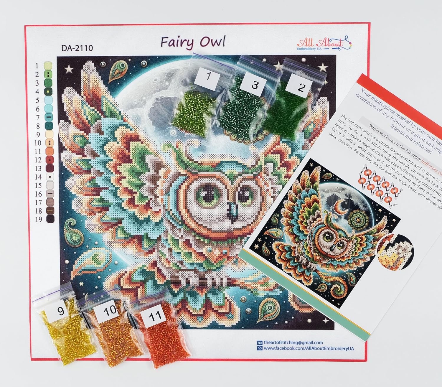 AllAboutEmbroideryUA Bead Embroidery kit Fairy Owl DA-2110 Beaded Cross Stitch Needlework beadart