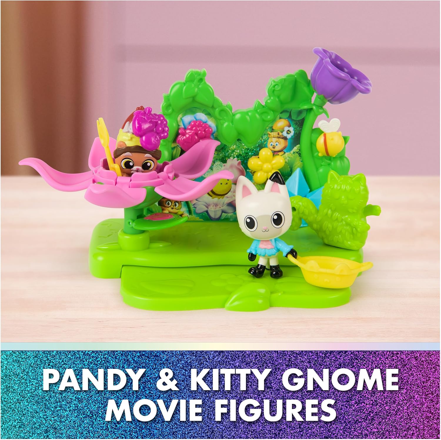 Gabby's Dollhouse: The Movie, Garden Story Set, Pandy Paws & Kitty Gnome Figures and 9 Dollhouse Accessories, Kids Toys for Girls & Boys Ages 3 and Up