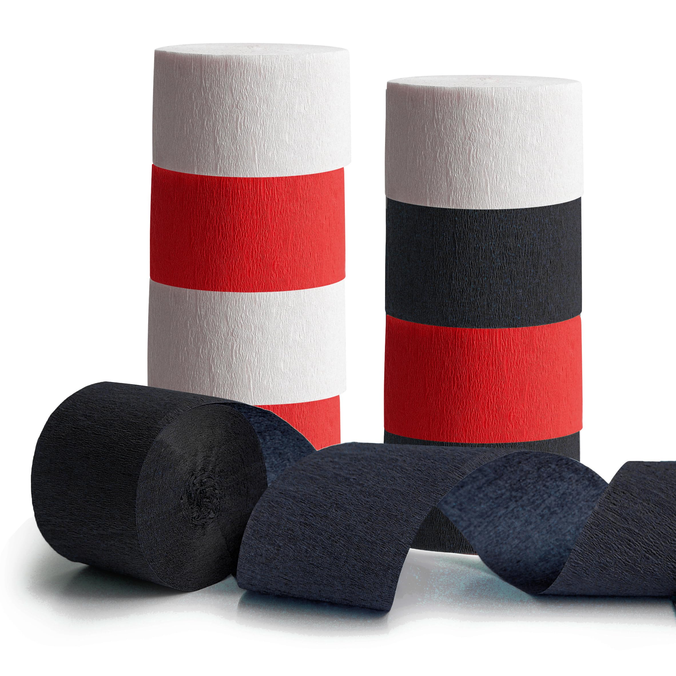 Red, Black & White Crepe Paper Streamers - Poker Party Decor, Birthday, Wedding Booth Backdrop Decorations