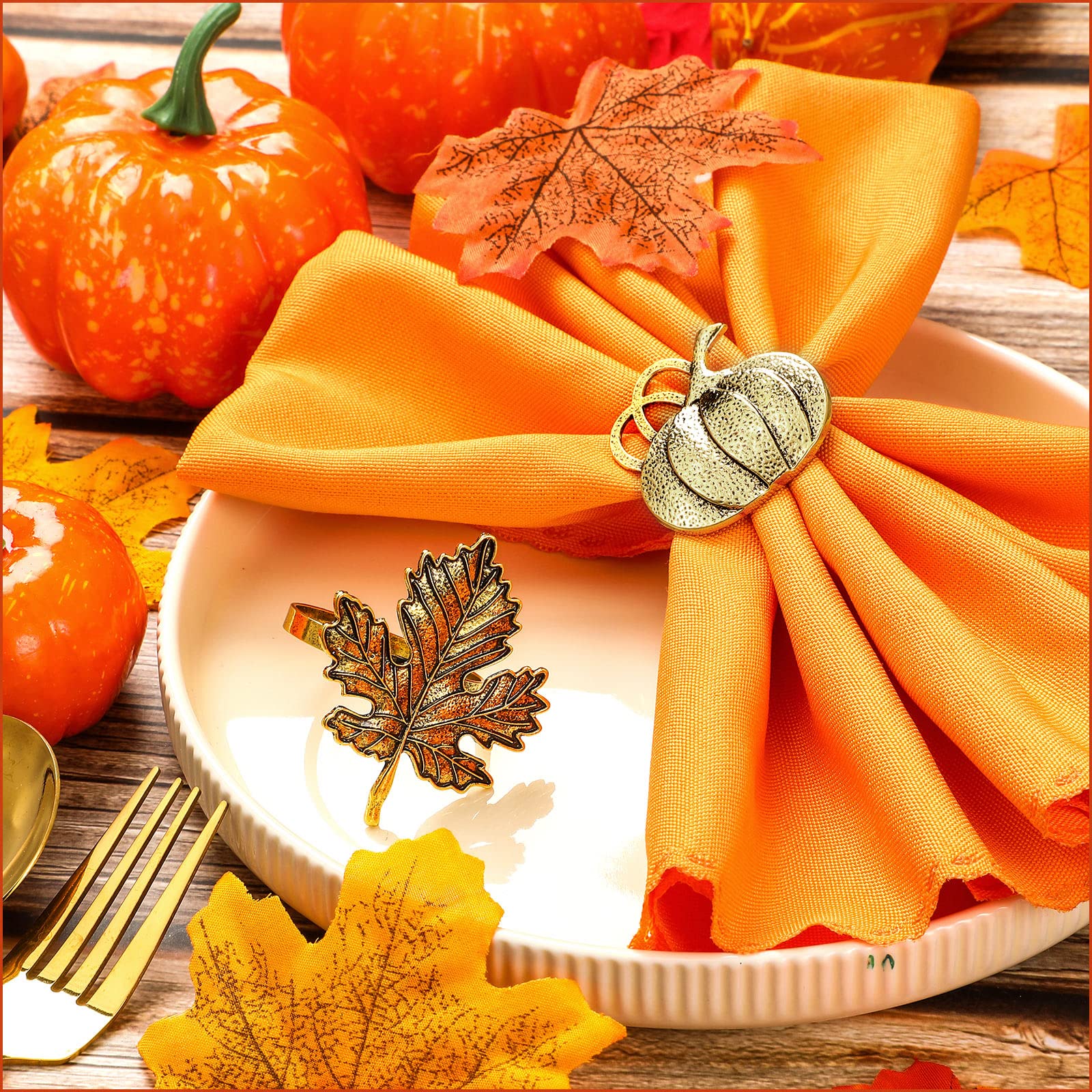 FKSWTV Ronds de serviette d'automne en forme de feuille vintage pour Thanksgiving, vacances, accessoires de table (vintage, 8