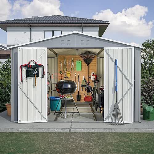 10×10 FT Outdoor Storage Shed,Metal Aluminum Waterproof Tool Sheds with
