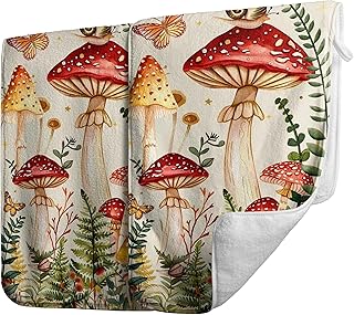 Cute Mushroom Bath Hand Towels Forest Fern Plants Printed Hand Towel Absorbent Towels for Bathroom Home Decor