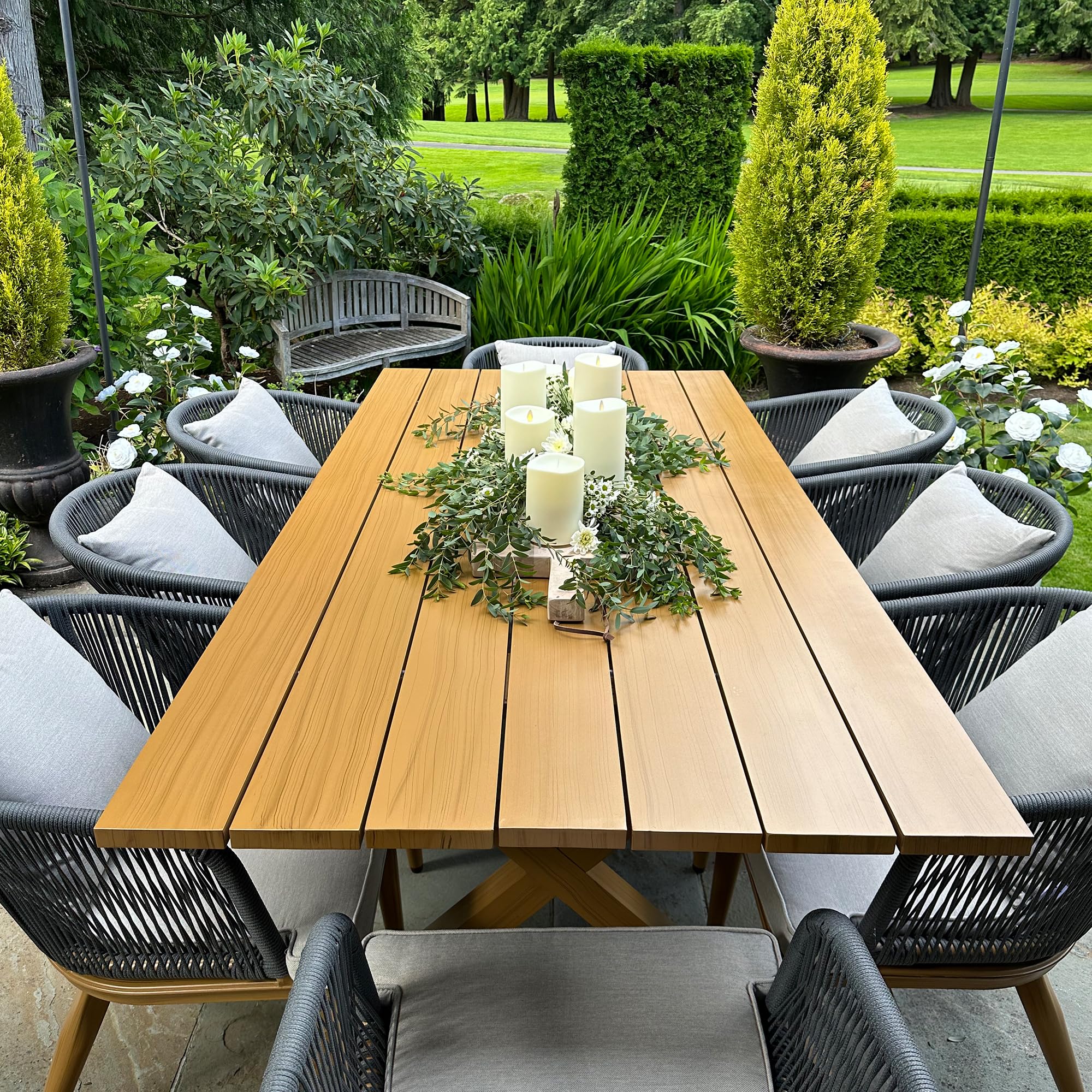 PURPLE LEAF 9-TLG Gartenmöbel Aluminium Terrassenmöbel 8 Gartenstühle mit Tisch Rostfrei Balkonmöbel Essgruppe Gartengarnitur, Natur