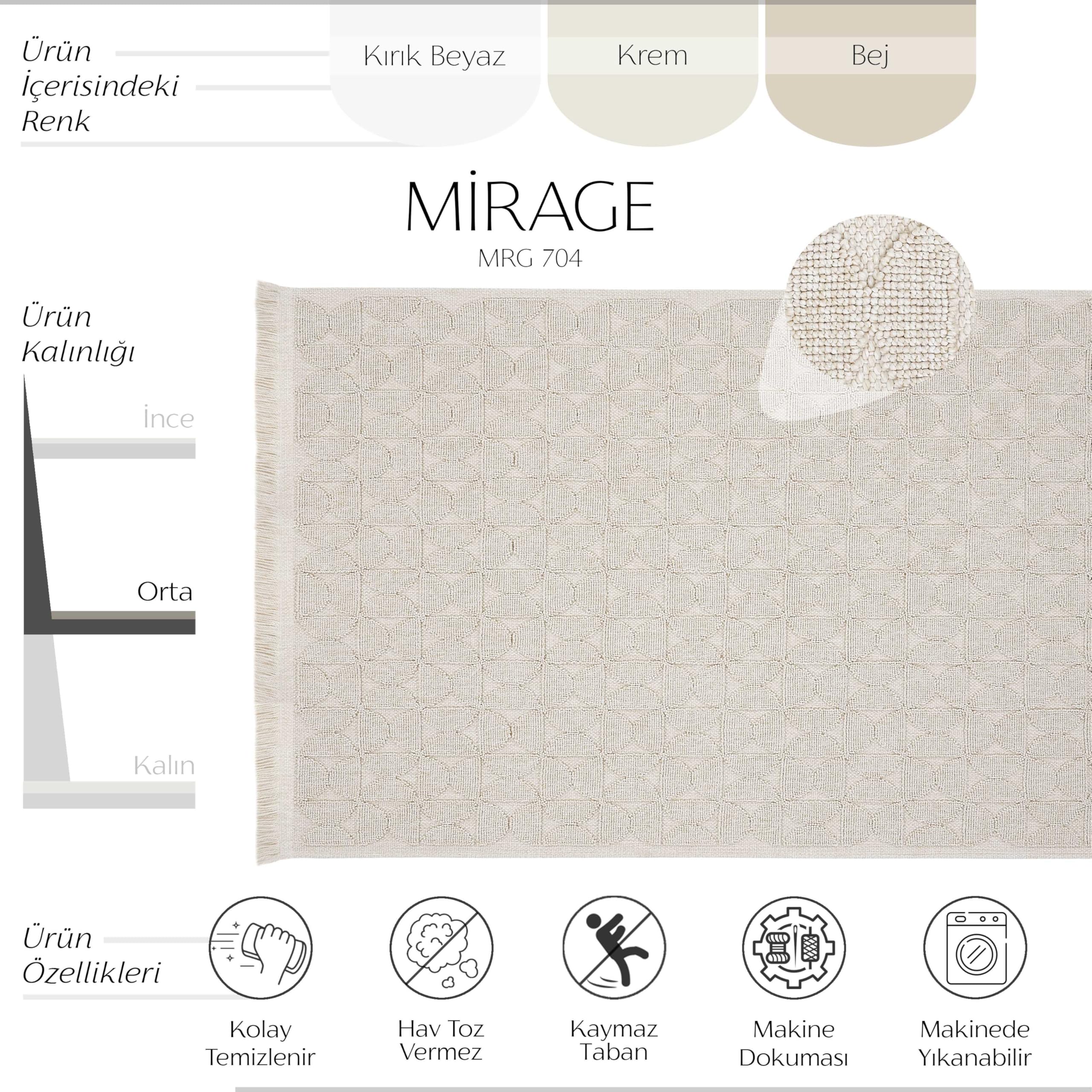Cool Halı Mirage Bej Halı Bukle Kaymaz Taban Yıkanabilir Halı Geometrik Desen Oturma Odası Halısı