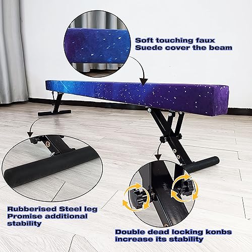 Miniatura 2 de Viga balana ajustable para niños, haz de gimnasia de 8 pies, haz de piso alto y bajo para todos los niveles de gimnasia, equipo de gimnasia