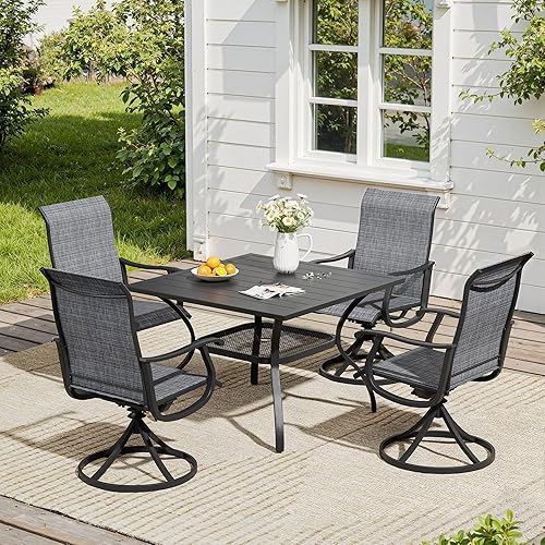 Miniatura 87 de VICLLAX Muebles pequeños de exterior de 3 piezas, 2 sillas giratorias de patio y mesa redonda pequeña para 2, sillas de carbón oscuro y negro Carbón