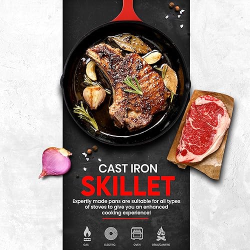 Miniatura 5 de Utopia Kitchen Juego de sartenes de hierro fundido de 3 piezas, sartén de chefs, sartenes de hierro fundido pre-sazonadas, 6, 8 y 10 pulgadas, fácil