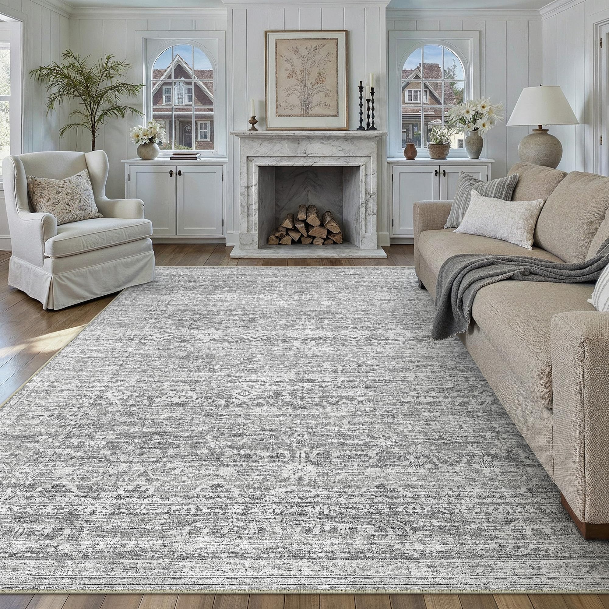 PureCozy Vintage Grey Rugs Living Room Large 300x400cm Bedroom Washable Non Slip Soft Area Rug Kitchen Bedroom Dining Room Office Indoor Carpet Low Pile Carpets โ image 1