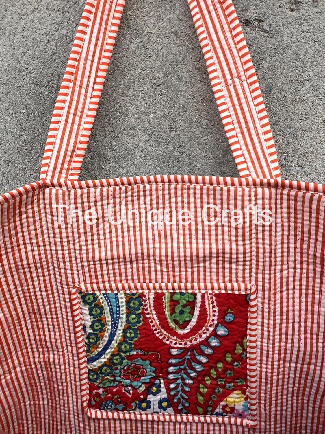 Tote Bag For Women, Shoulder Purse with Inner Pocket, Quilted Cotton Handprinted Reversible Large Multicolor Tote Bag - Image 4