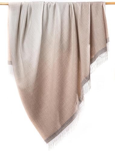 Miniatura 6 de Manta de lana de alpaca  Manta de lujo de alpaca  Manta de lujo ecológica y hecha de manera sostenible  (Marrón con rayas rosabeige)