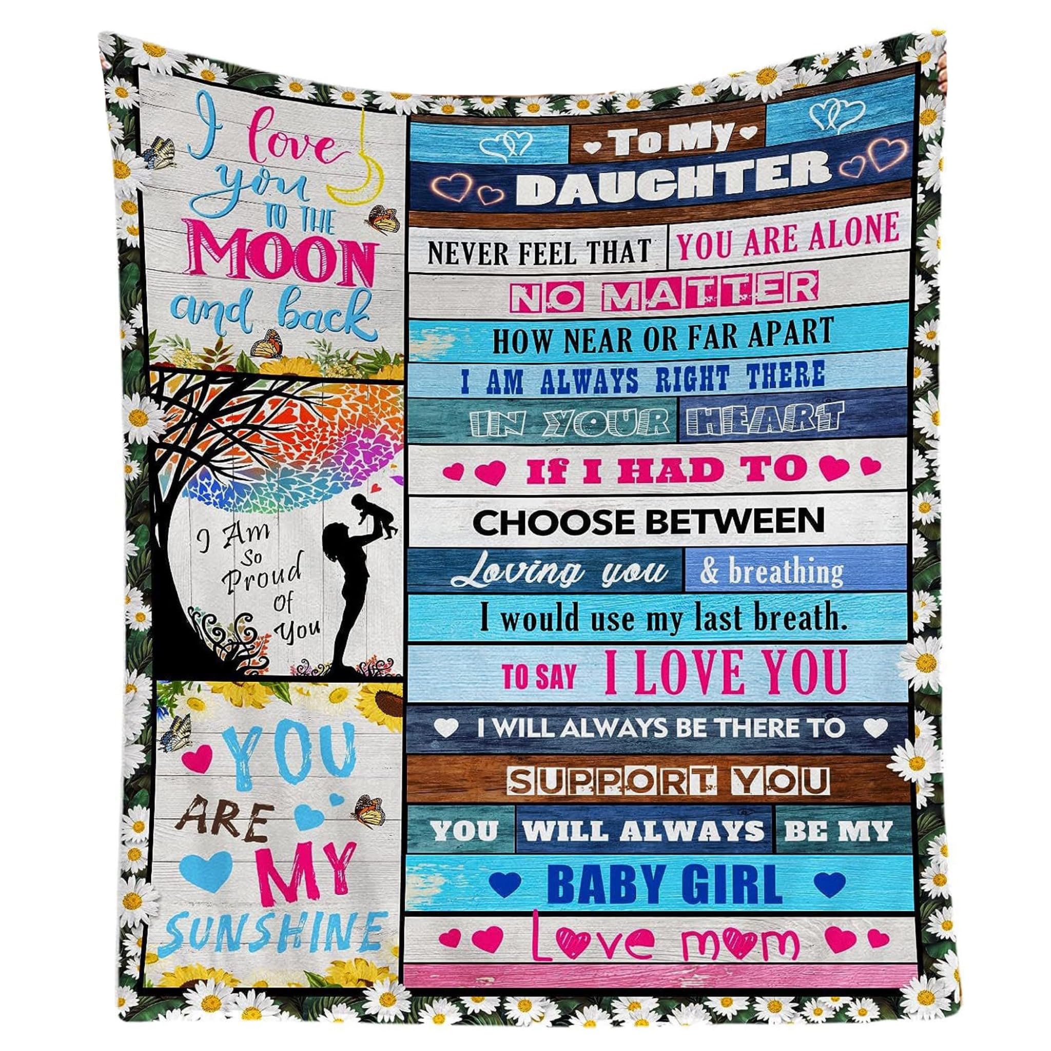 Eboutik Daughter - Personalised Colourful Blanket Gift Letter Poem - Warm Flannel Soft Throw For Birthday Or Anniversary Or Graduation (Daughter)