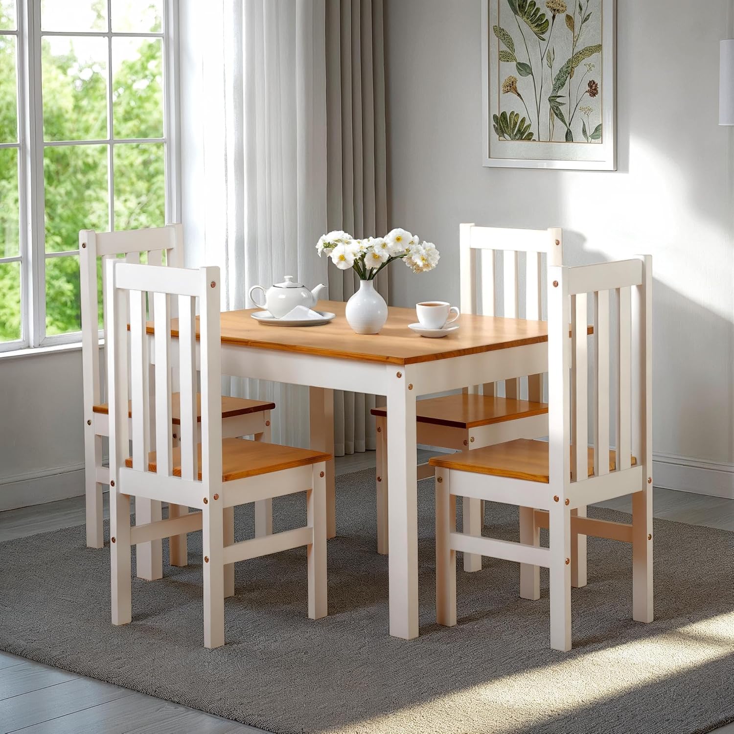 Seconique Ludlow 1+4 Dining Set in White/Oak Effect - Image 6