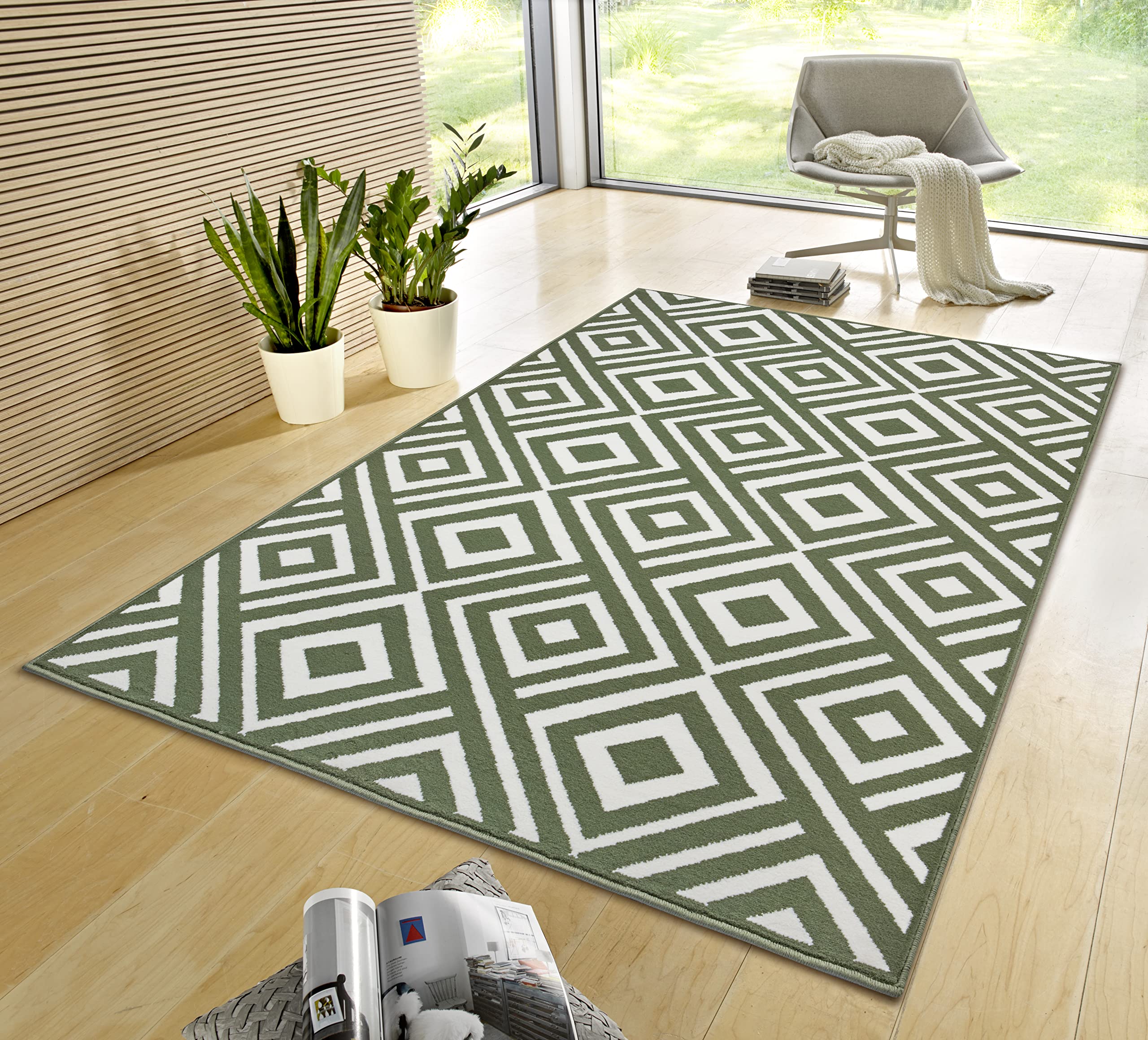 Zala Living Art Tapis de Salon en Velours à Poils Courts - Design Moderne pour Salon, Chambre, Salle à Manger, Bureau, Cuisine - Vert, 160 x 230 cm