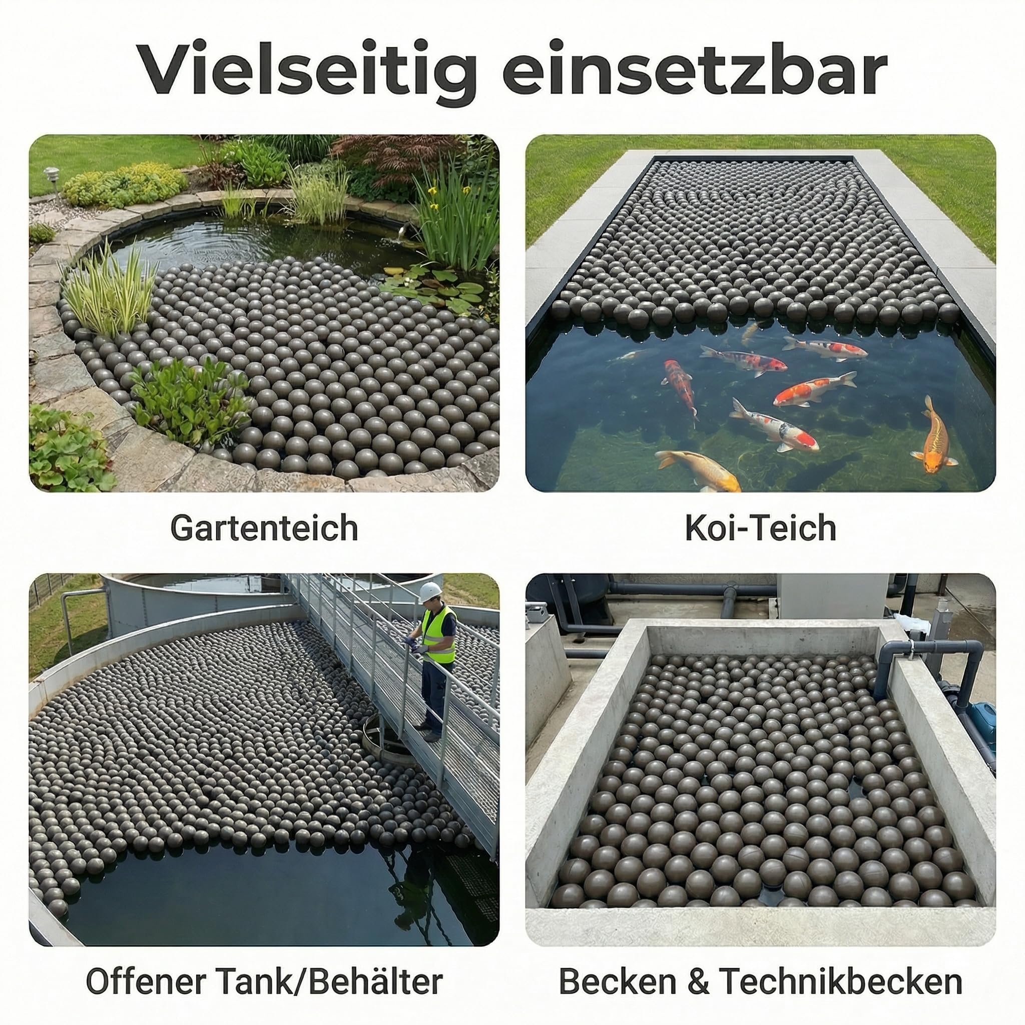 Pondlife Teichabdeckung Winter, Schwimmkugeln Ø 70 mm, 1000 Stück, ca. 4 m² Abdeckung, aus UV-stabilisiertem LDPE, Farbe Cocoon/Grau, schwimmend zur Isolation des Teichs und Eisfreihaltung