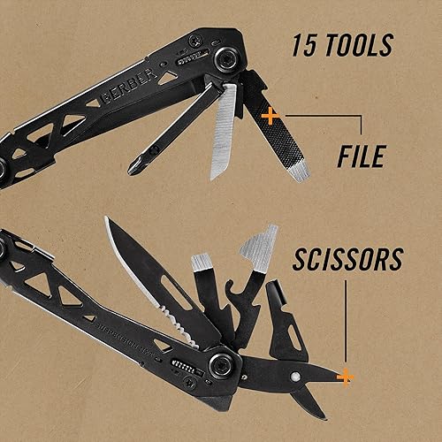 Miniatura 4 de Gerber Gear Suspension-NXT EDC - Cuchillo de bolsillo multiherramienta 15 en 1, alicates de punta de aguja y pelacables para acampar y