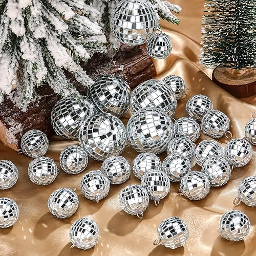 Miniatura 2 de 65 bolas de discoteca de Navidad para decoración de árbol de Navidad, bolas plateadas colgantes de varios tamaños para Navidad, fiesta de Año Nuevo,