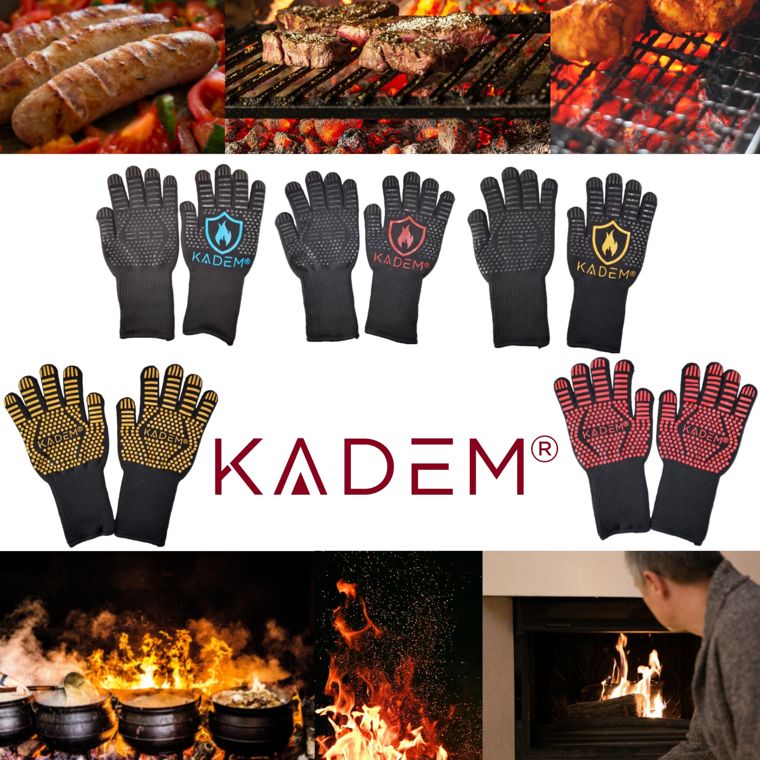 Kadem® Unisex Women's and Men's Barbecue Gloves, Heat Resistant up to 800 °C, Oven Gloves, Fireplace Gloves, Oven Gloves - Image 4