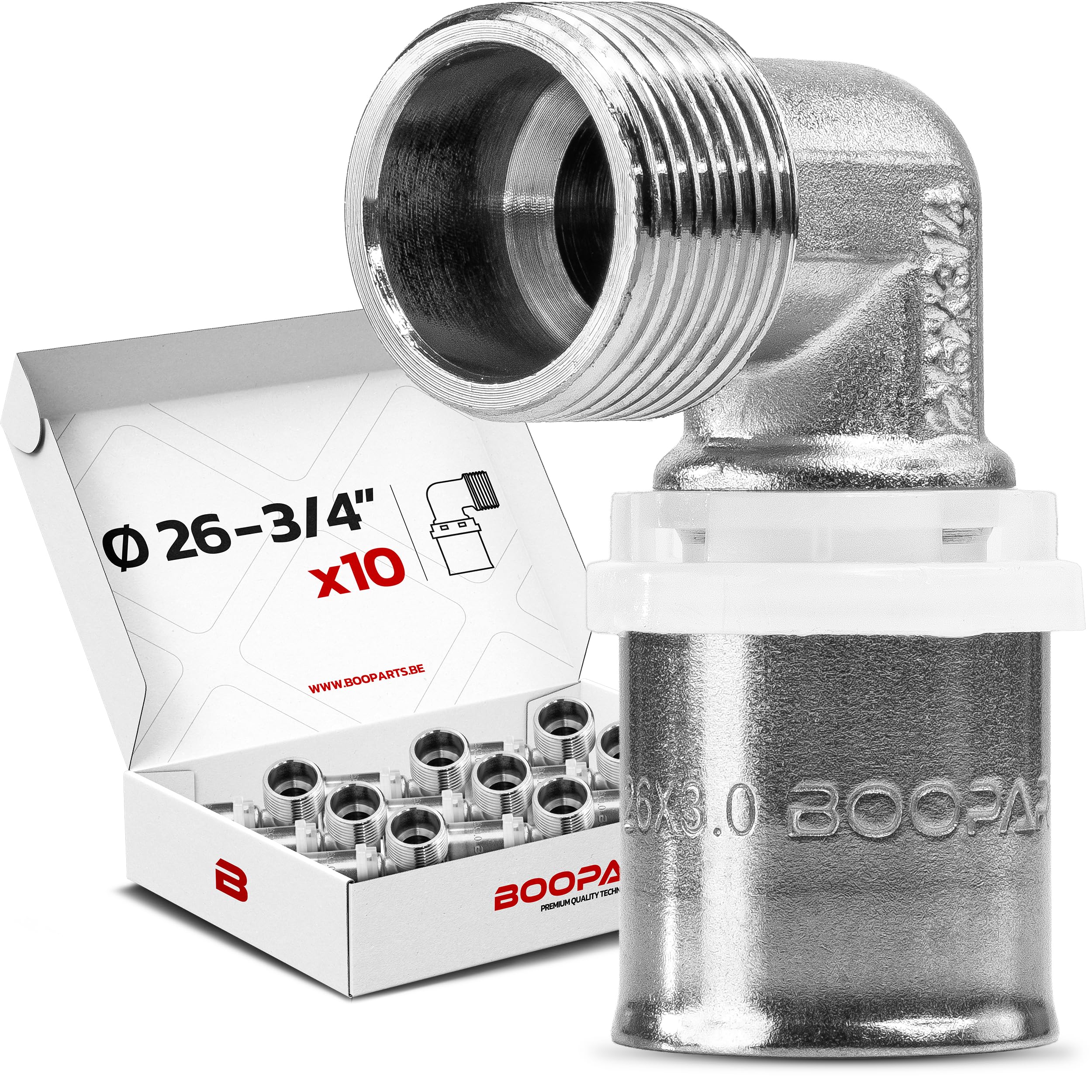 10 piezas – Codo macho a crimpado Ø26-3/4" (20/27) | Conexión multicapa contorno TH | Conexión fontanería acodada impermeable para calefacción y agua sanitaria