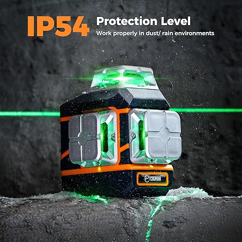 Miniatura 7 de CIGMAN Nivel láser CM-801 Nivel láser autonivelante 3 x 360  3D Línea cruzada verde para decoración y colgar cuadros con dos baterías recargables,