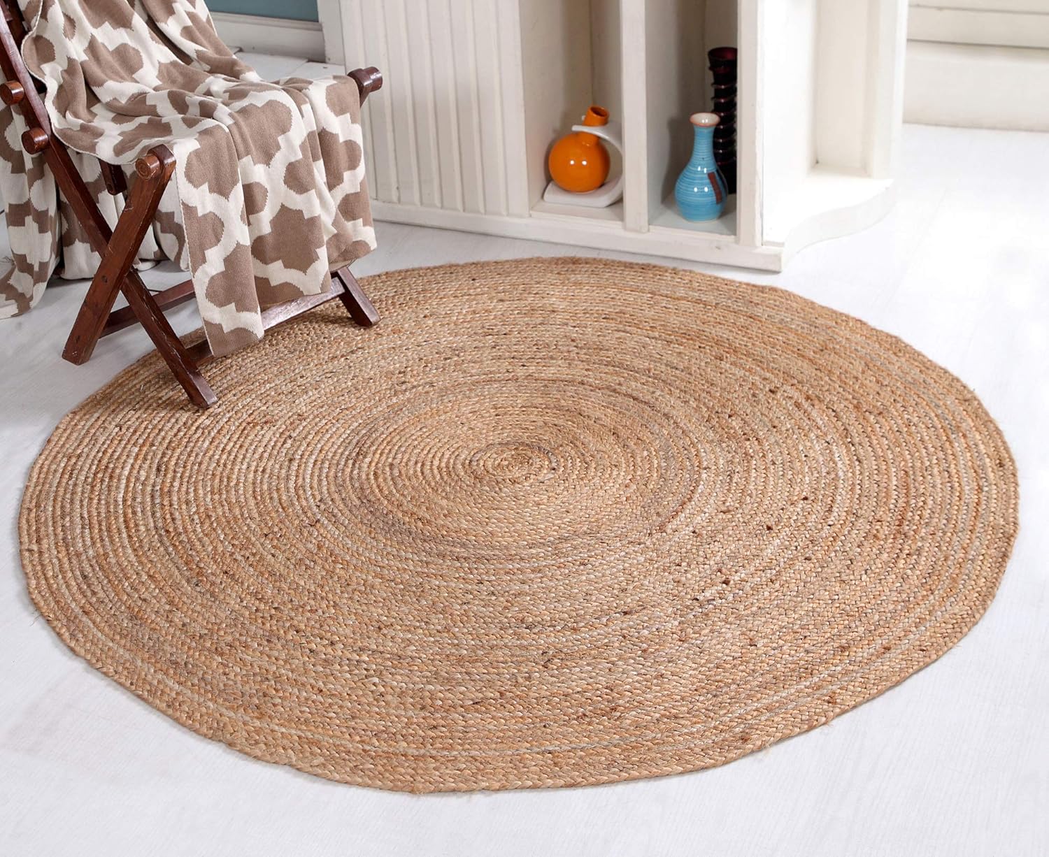 DHAKA Extra Large Braided Round Rug Hand Woven with Natural Indian Jute ...