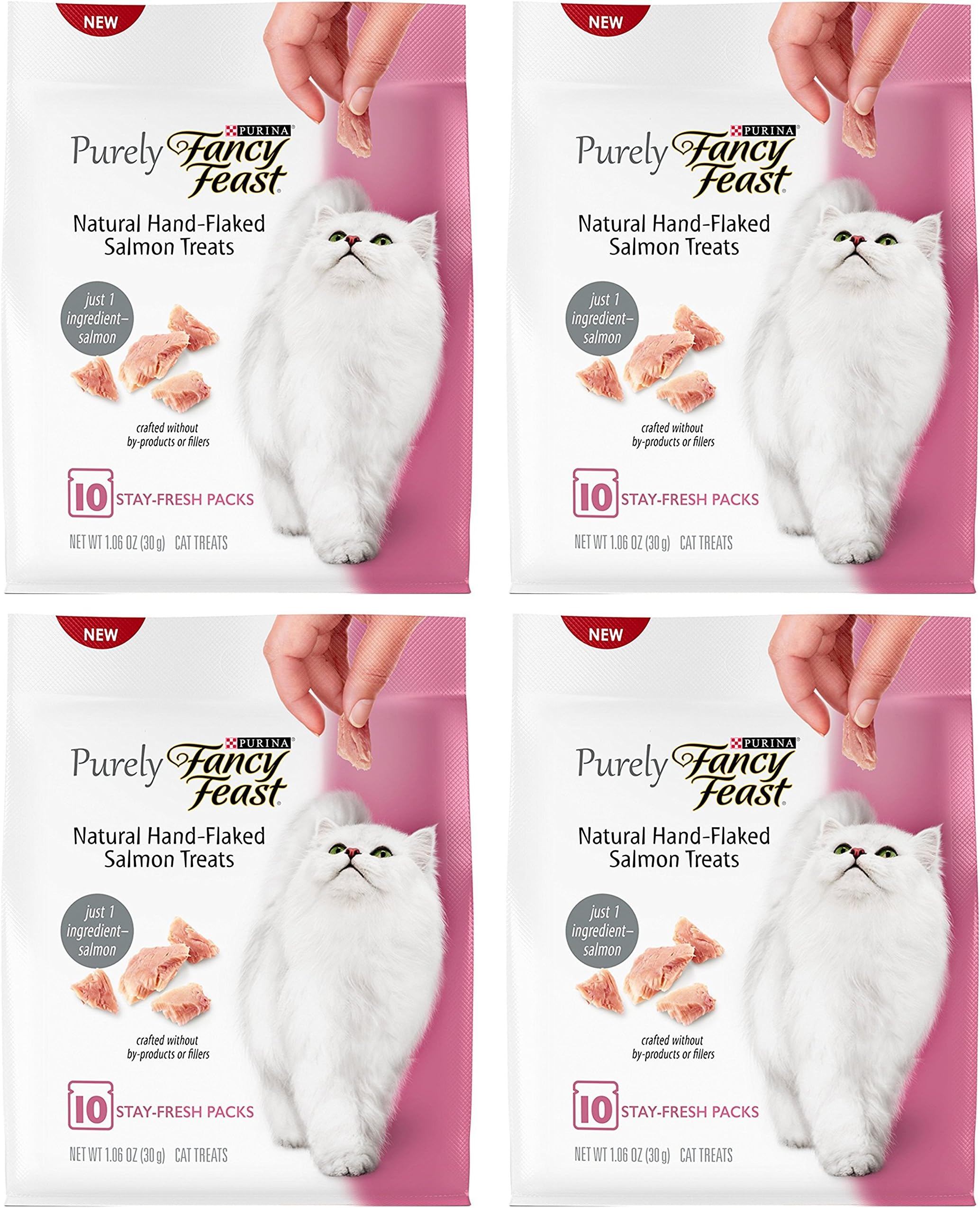 Cat Treats - Natural Hand-Flaked Salmon - 40 Count Treats - Pack of 4 Pouches