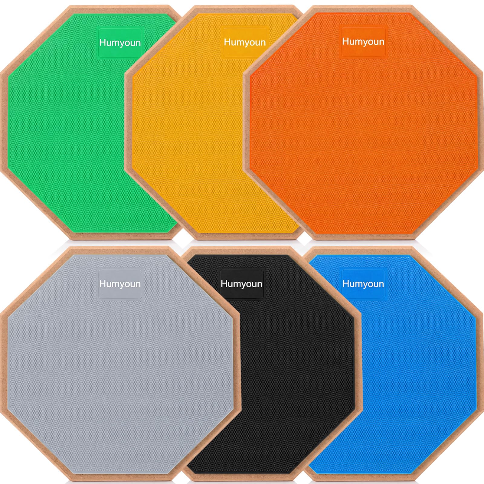 Humyoun 6 Pack 9 Inch Double-sided Drum Practice Pad Bulk, Silicone Surface Drumming Trainer for Snare Practice, Quiet Home Use, Beginners, 6 Colors