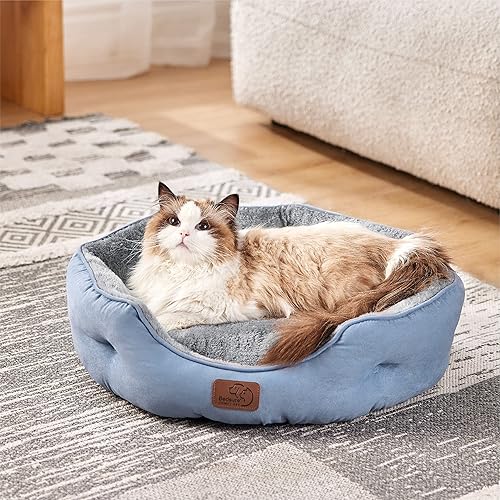 Miniatura 2 de Bedsure Camas lavables para perros, camas redondas con parte inferior antideslizante para gatos de interior, cachorros y gatitos, 20 pulgadas, azul