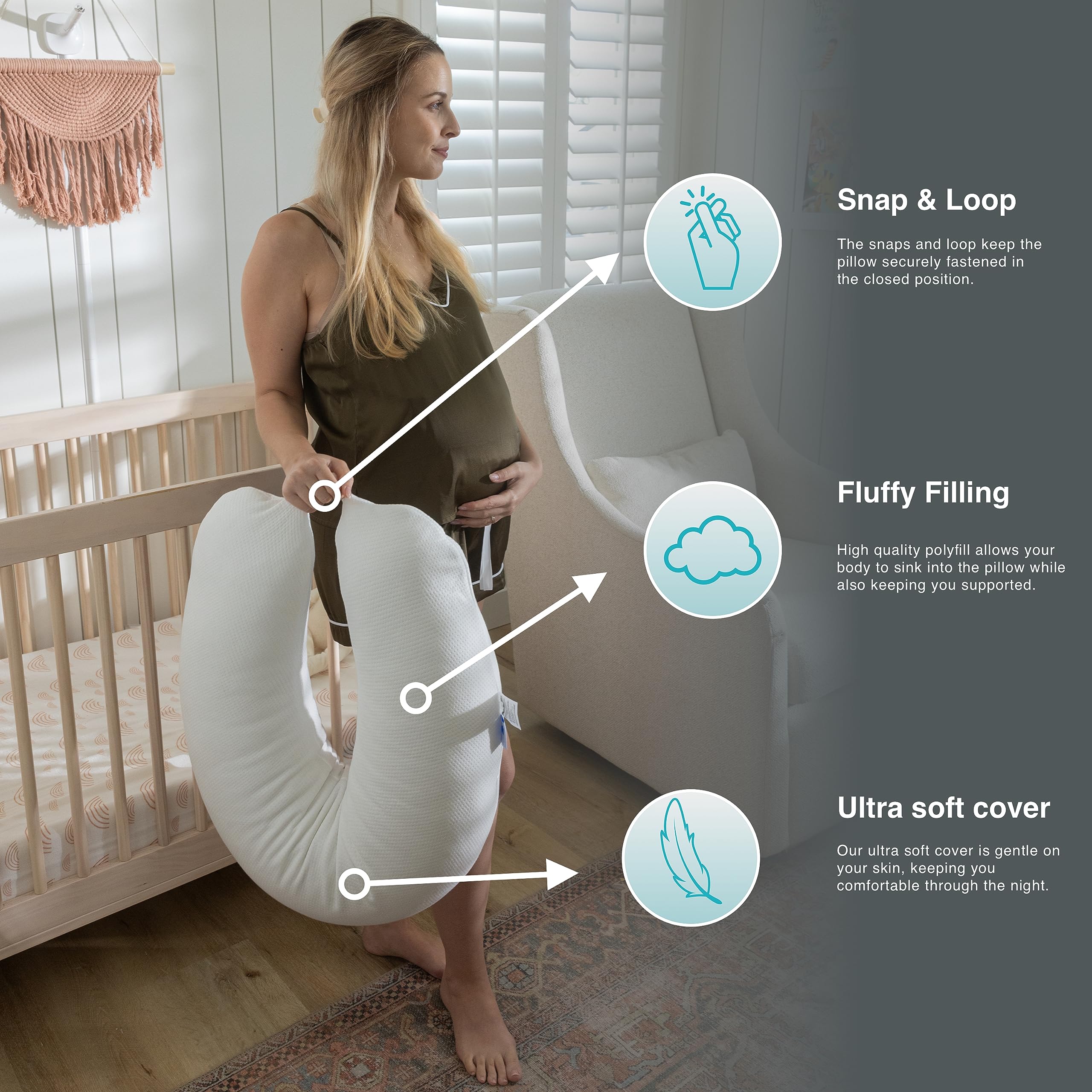 Pharmedoc Cuscino Gravidanza e Allattamento Neonato (105x36cm) - Multifunzionale Cuscino, Cuscino Allattamento Neonato per Dormire - Per le Future Mamme, Gravidanza