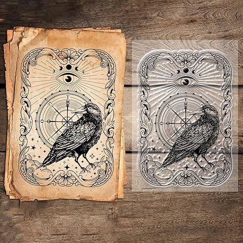Miniatura 2 de GLOBLELAND Sellos transparentes con fondo de cuervo de tarot, sellos transparentes decorativos de silicona para hacer tarjetas y álbumes de