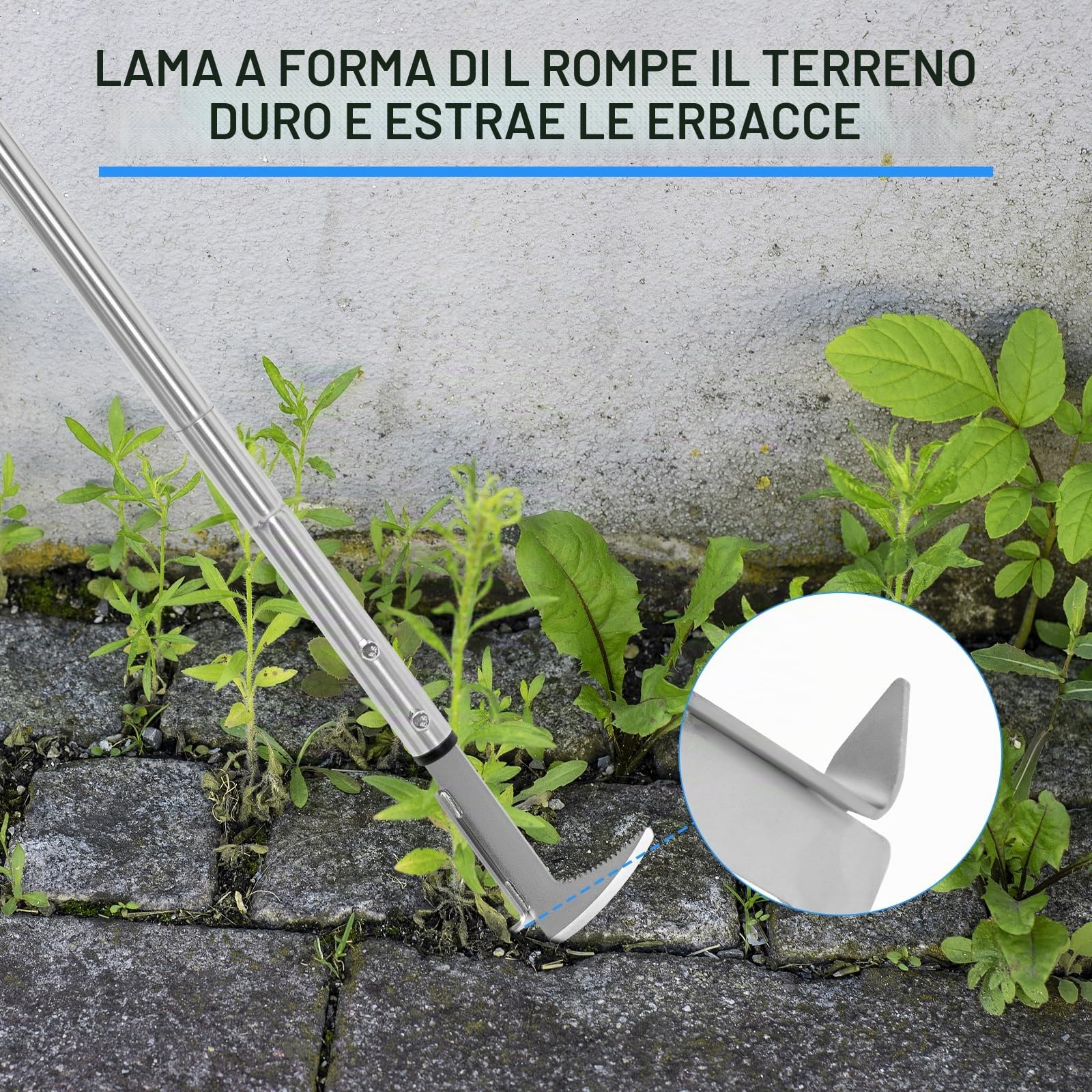 BARAYSTUS Estirpatore Erbacce Manuale 2 in 1, Manico Regolabile 65-104-140 cm, Raschietto Acciaio Inox