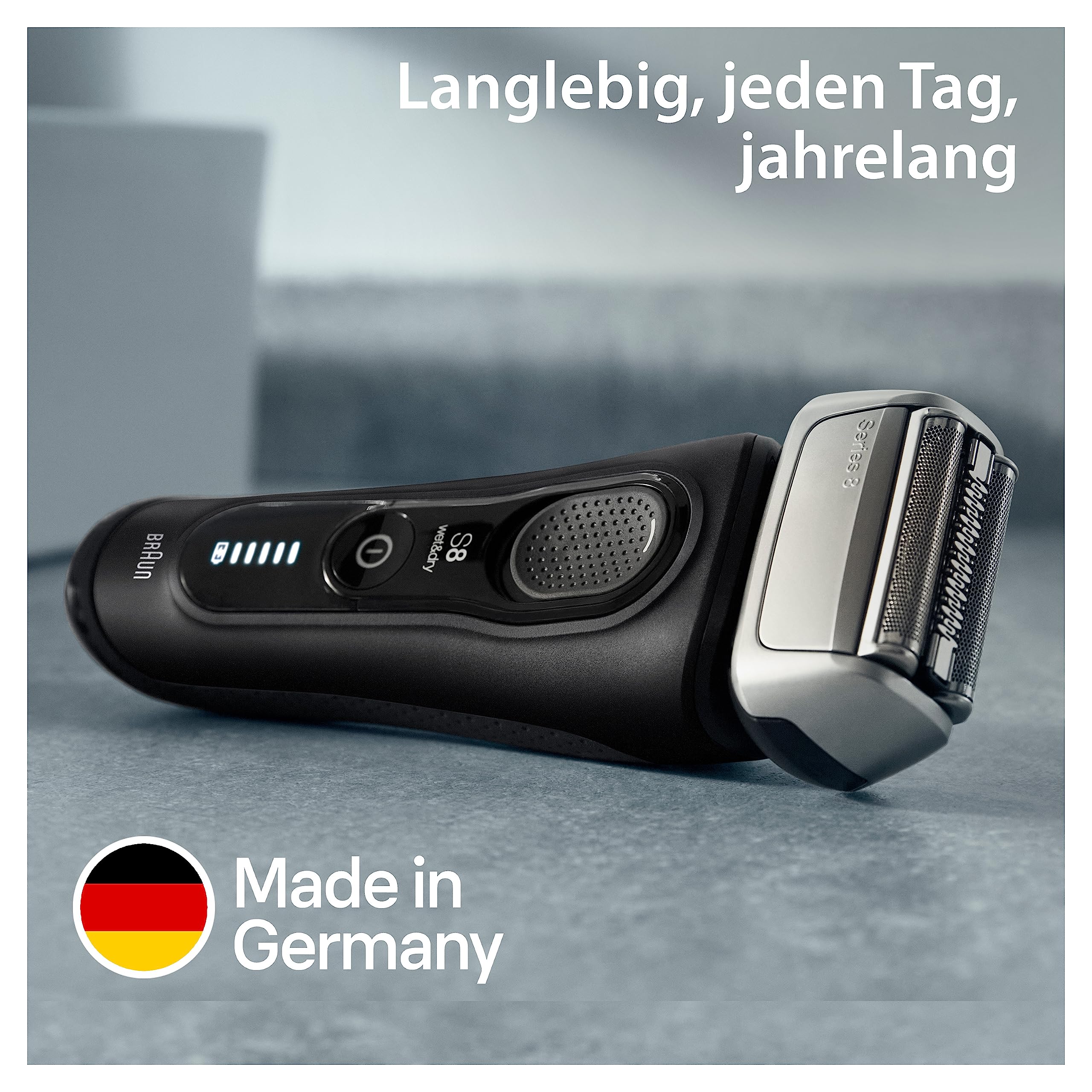 Braun Series 8 Rasierer Herren Elektrisch mit 4+1 Scherkopf, Elektrorasierer, Präzisions-Langhaarschneider, Ladestation, 60 Min Laufzeit, Wet & Dry, Made in Germany, 8510s, schwarz